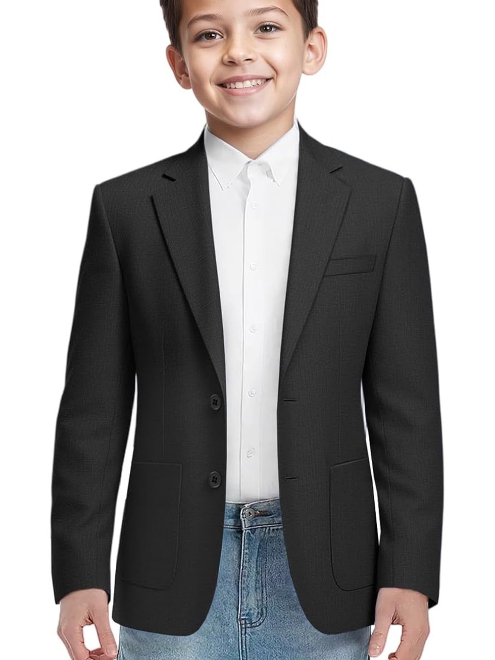 Boys Black Two-Button Blazer - Classic Formal Jacket